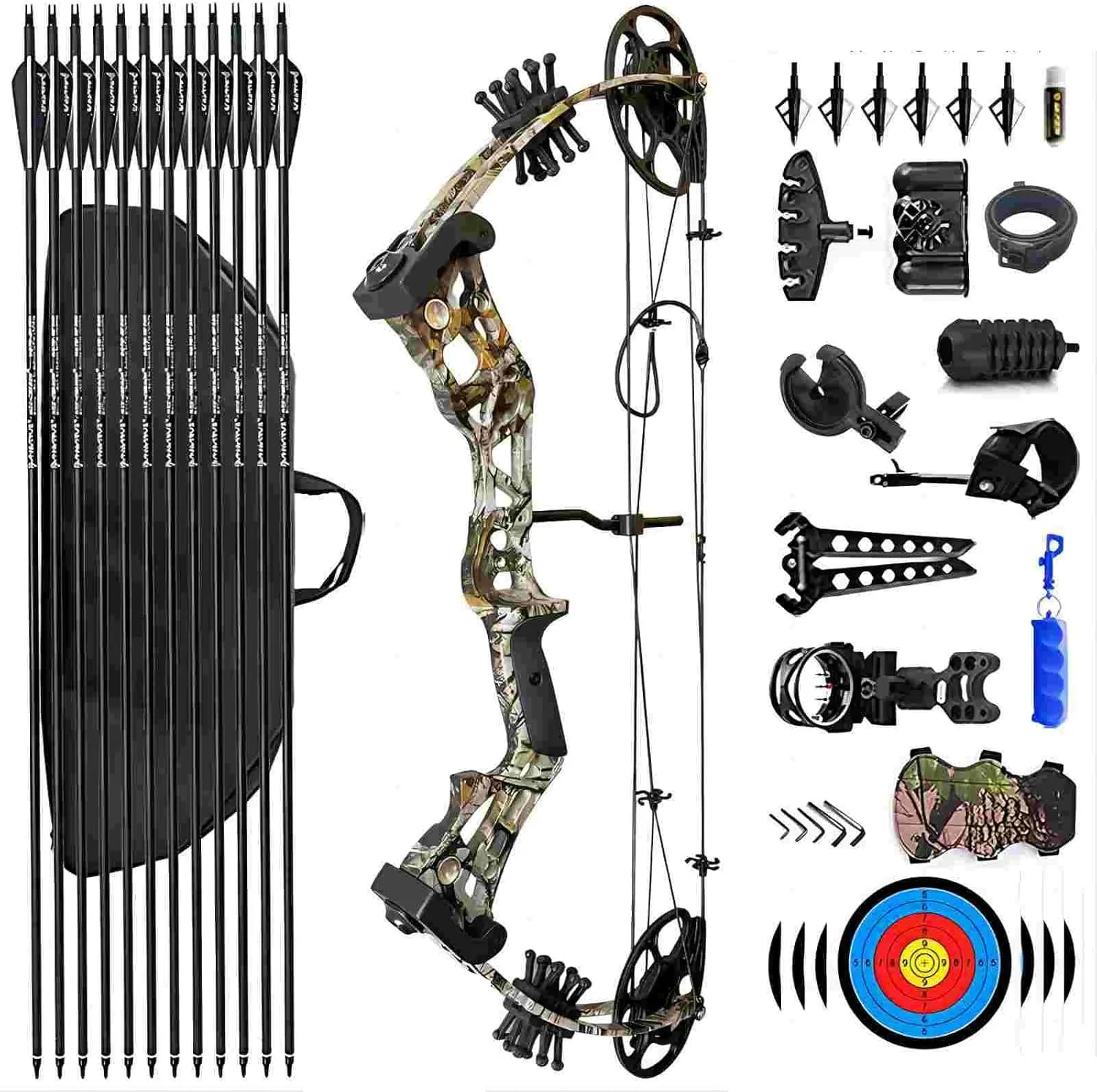 Compound Bow Set 15-45lbs for Pull Beginner and Teens Right Handed Adjustable 18"-29" Draw Length, 320 FPS Speed, Hunting Bow Archery Set New 2024