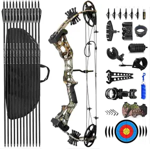 Compound Bow Set 15-45lbs for Pull Beginner and Teens Right Handed Adjustable 18"-29" Draw Length, 320 FPS Speed, Hunting Bow Archery Set New 2024