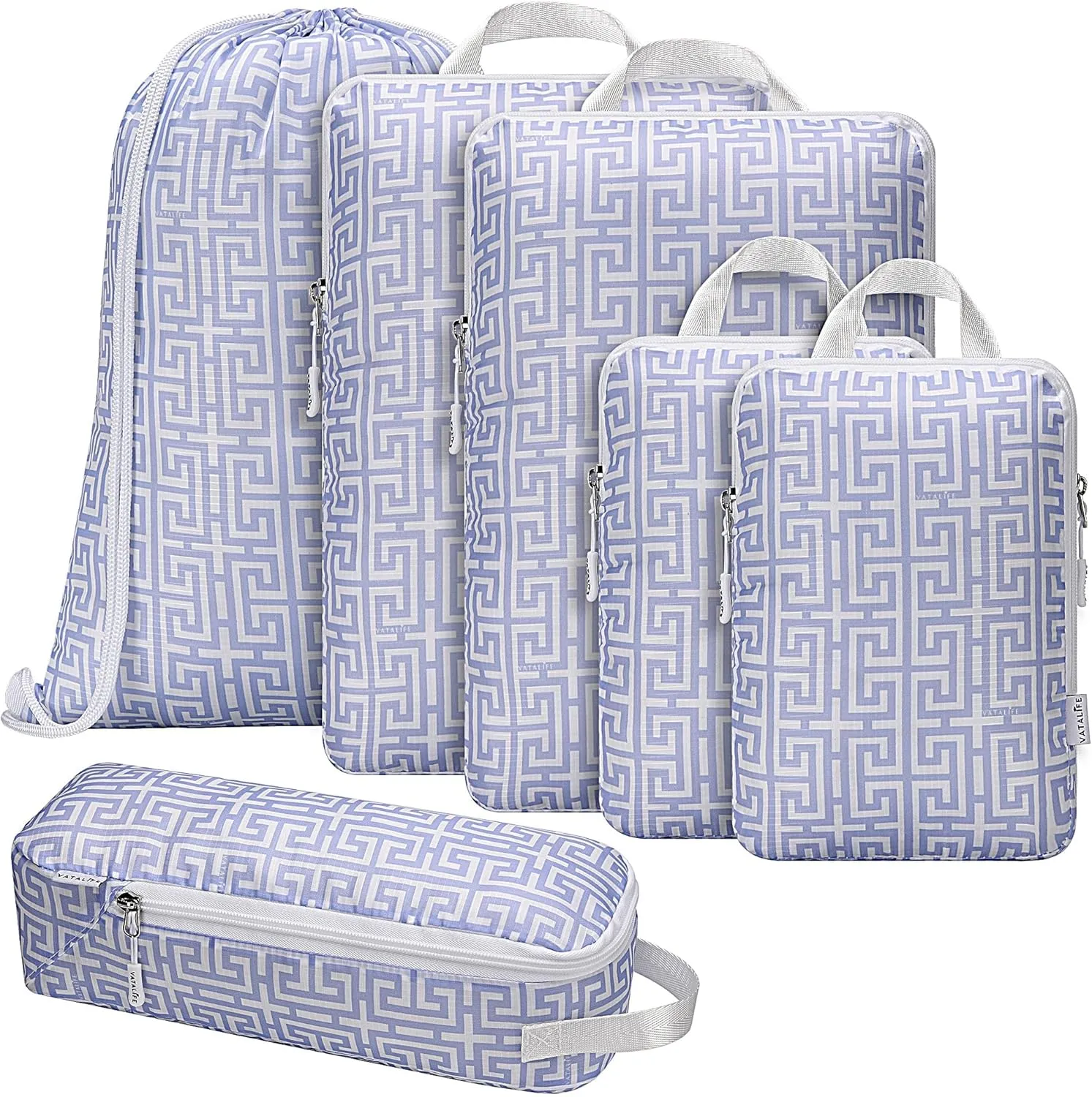 Compression Packing Cubes Travel Essentials - Ultralight Water Resistant Suitcase Organizer & Space Saver Bags for Carry On Luggage with Drawstring Backpack/Laundry Bag, 6pc Set-Lavender Boho