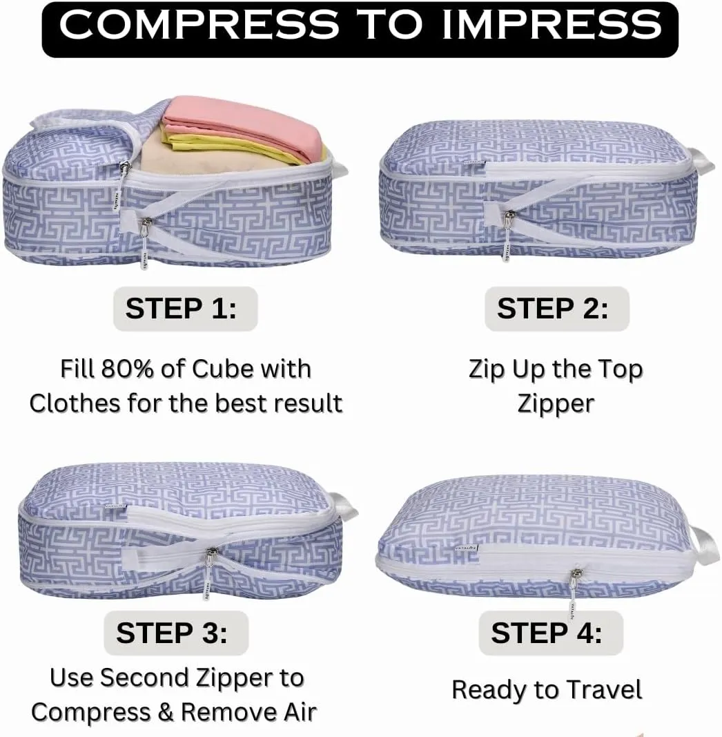 Compression Packing Cubes Travel Essentials - Ultralight Water Resistant Suitcase Organizer & Space Saver Bags for Carry On Luggage with Drawstring Backpack/Laundry Bag, 6pc Set-Lavender Boho