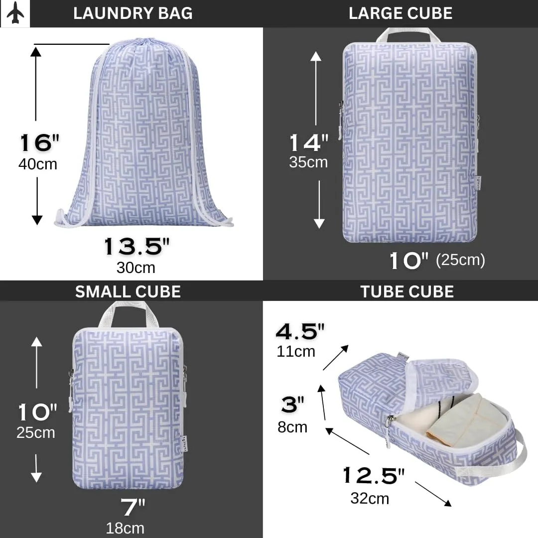 Compression Packing Cubes Travel Essentials - Ultralight Water Resistant Suitcase Organizer & Space Saver Bags for Carry On Luggage with Drawstring Backpack/Laundry Bag, 6pc Set-Lavender Boho