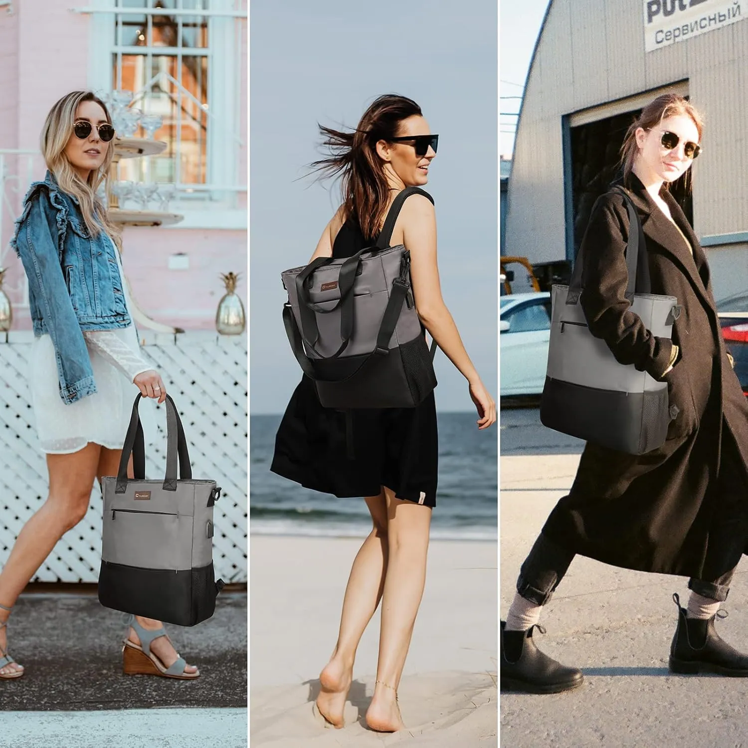 Convertible Backpack Tote - Women's 15.6-Inch Laptop, Travel, Work & Nurse Backpack - Grey