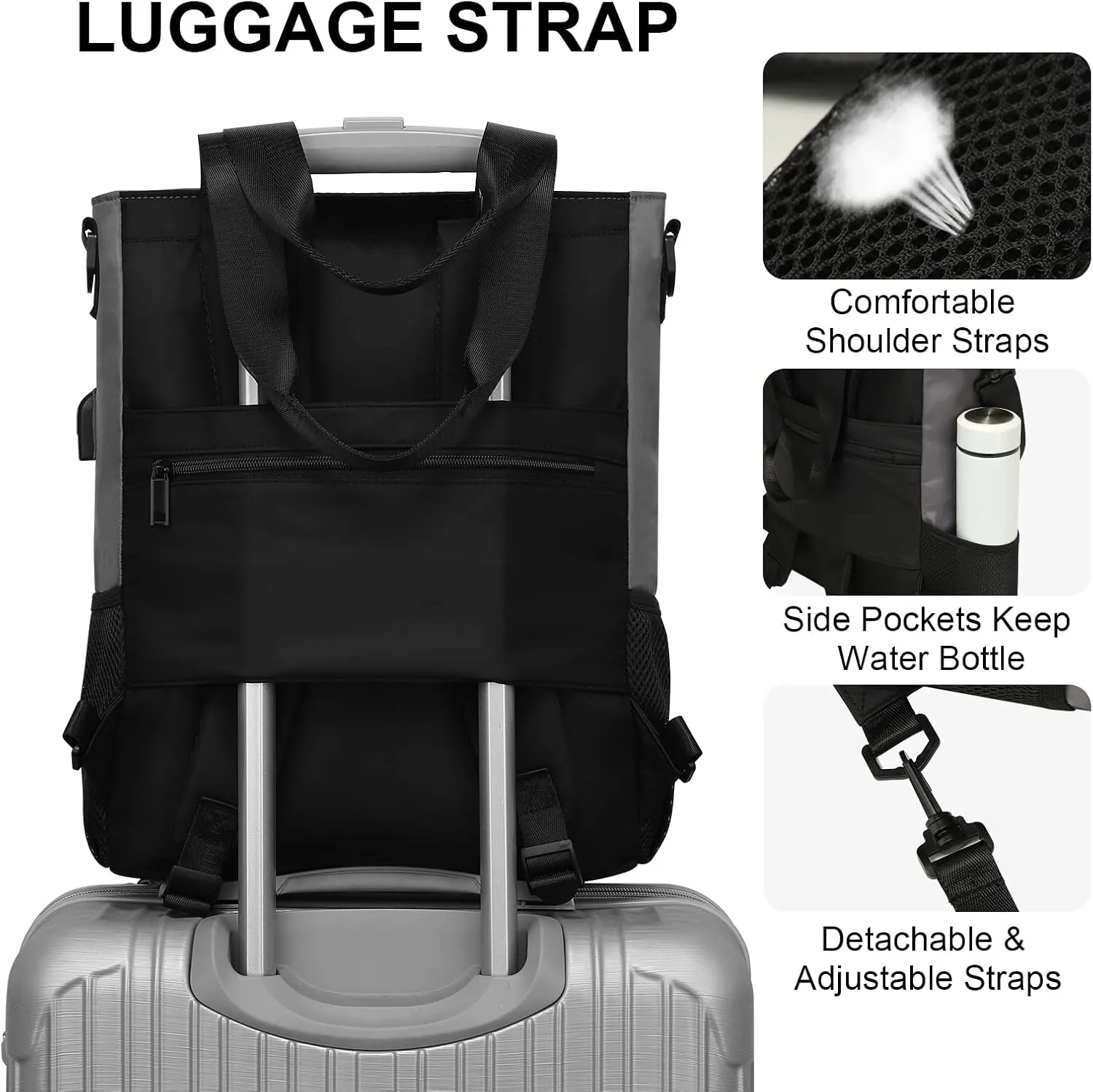 Convertible Backpack Tote - Women's 15.6-Inch Laptop, Travel, Work & Nurse Backpack - Grey