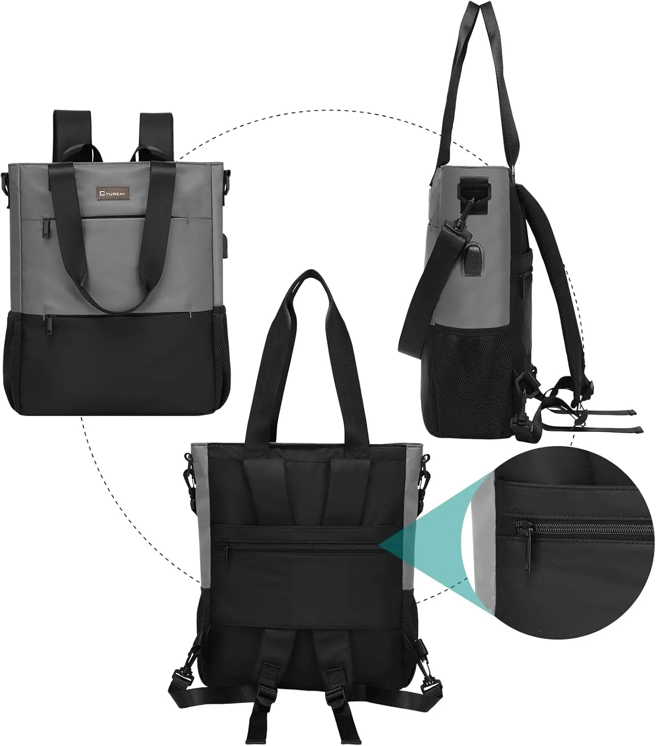 Convertible Backpack Tote - Women's 15.6-Inch Laptop, Travel, Work & Nurse Backpack - Grey