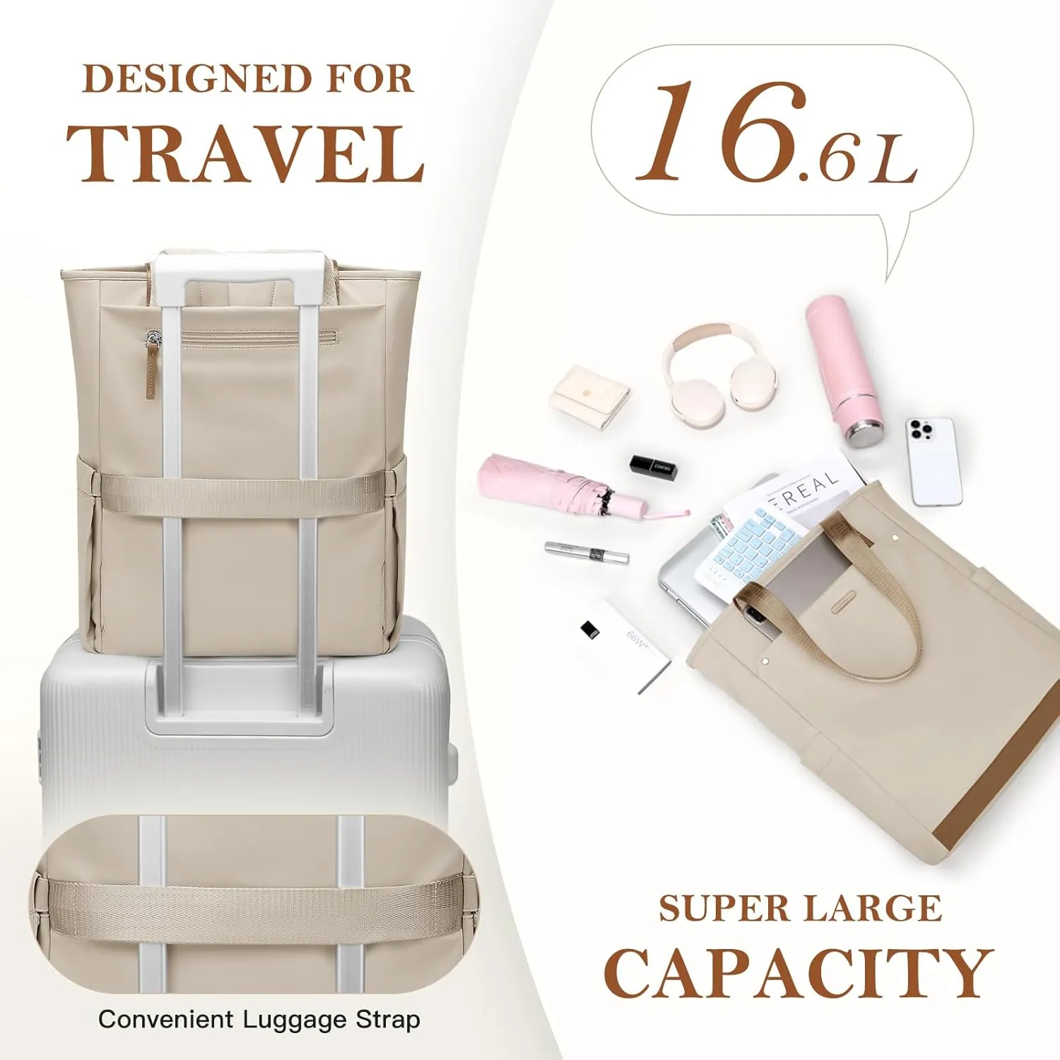 Convertible Laptop Backpack for Women Men Carry on Tote Backpack Teacher Bookbag for College Work Nurse Travel Leisure,16 Inch,Apricot