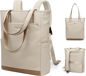 Convertible Laptop Backpack for Women Men Carry on Tote Backpack Teacher Bookbag for College Work Nurse Travel Leisure,16 Inch,Apricot