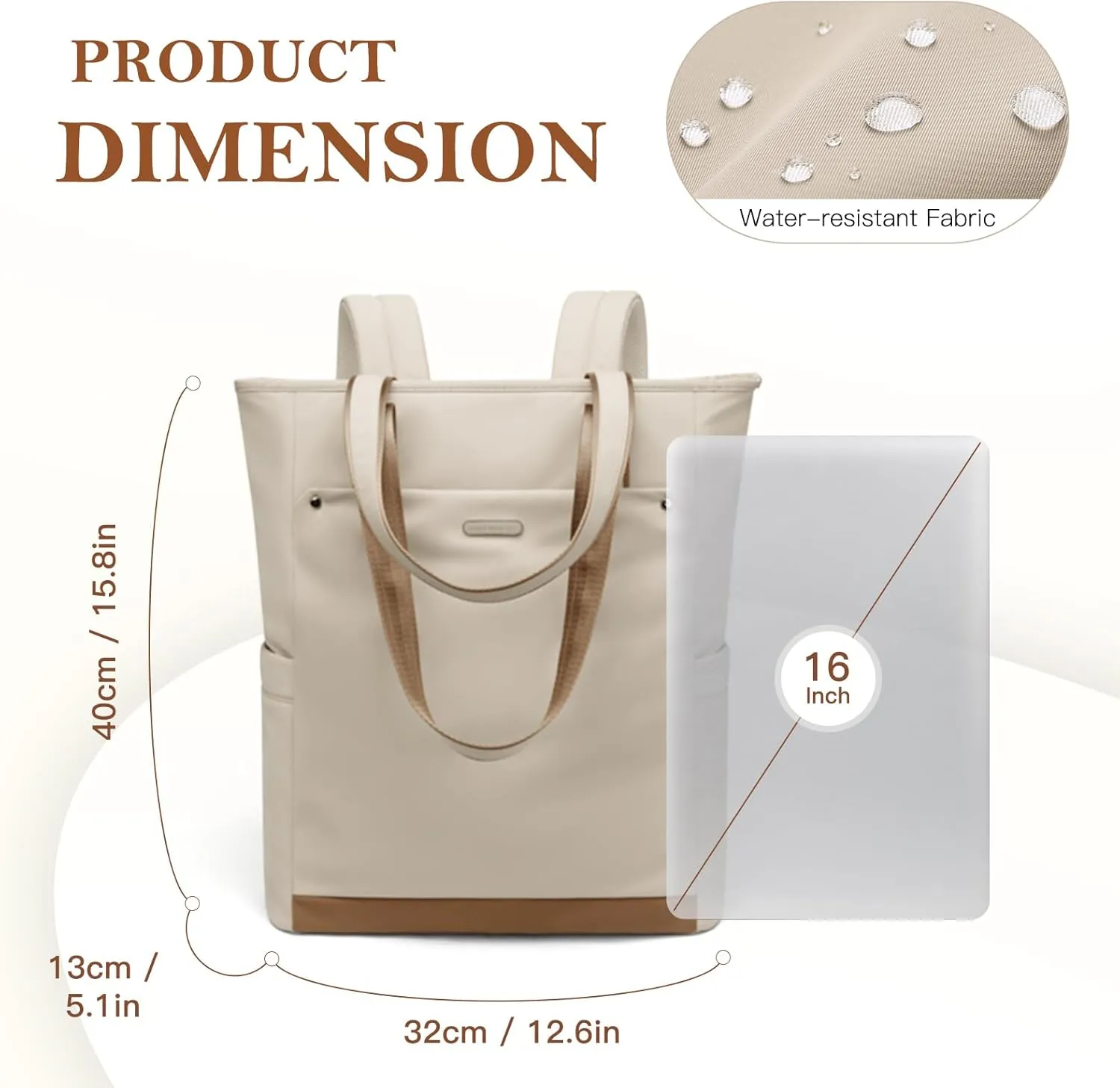Convertible Laptop Backpack for Women Men Carry on Tote Backpack Teacher Bookbag for College Work Nurse Travel Leisure,16 Inch,Apricot