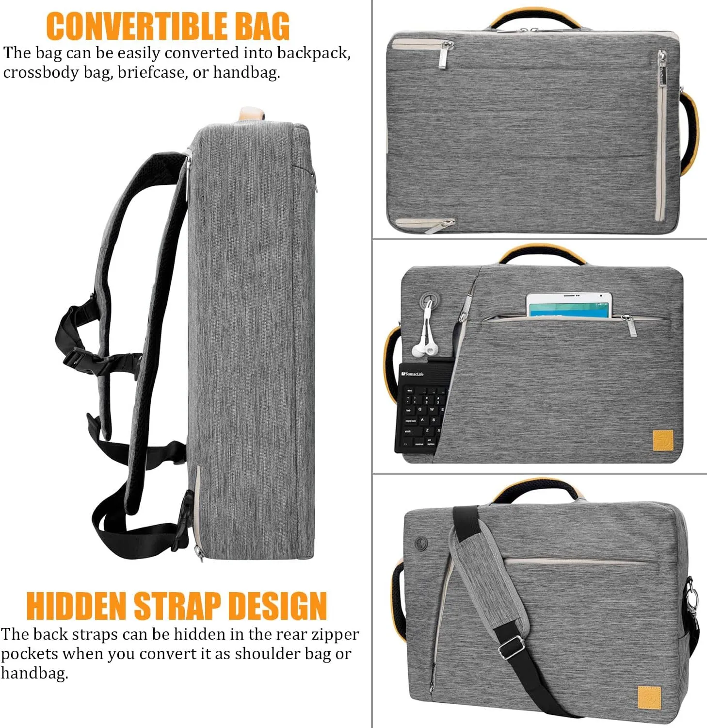 Convertible Laptop Messenger Shoulder Bag 13 14 15 15.6 16 17 17.3 Inch for Men Women