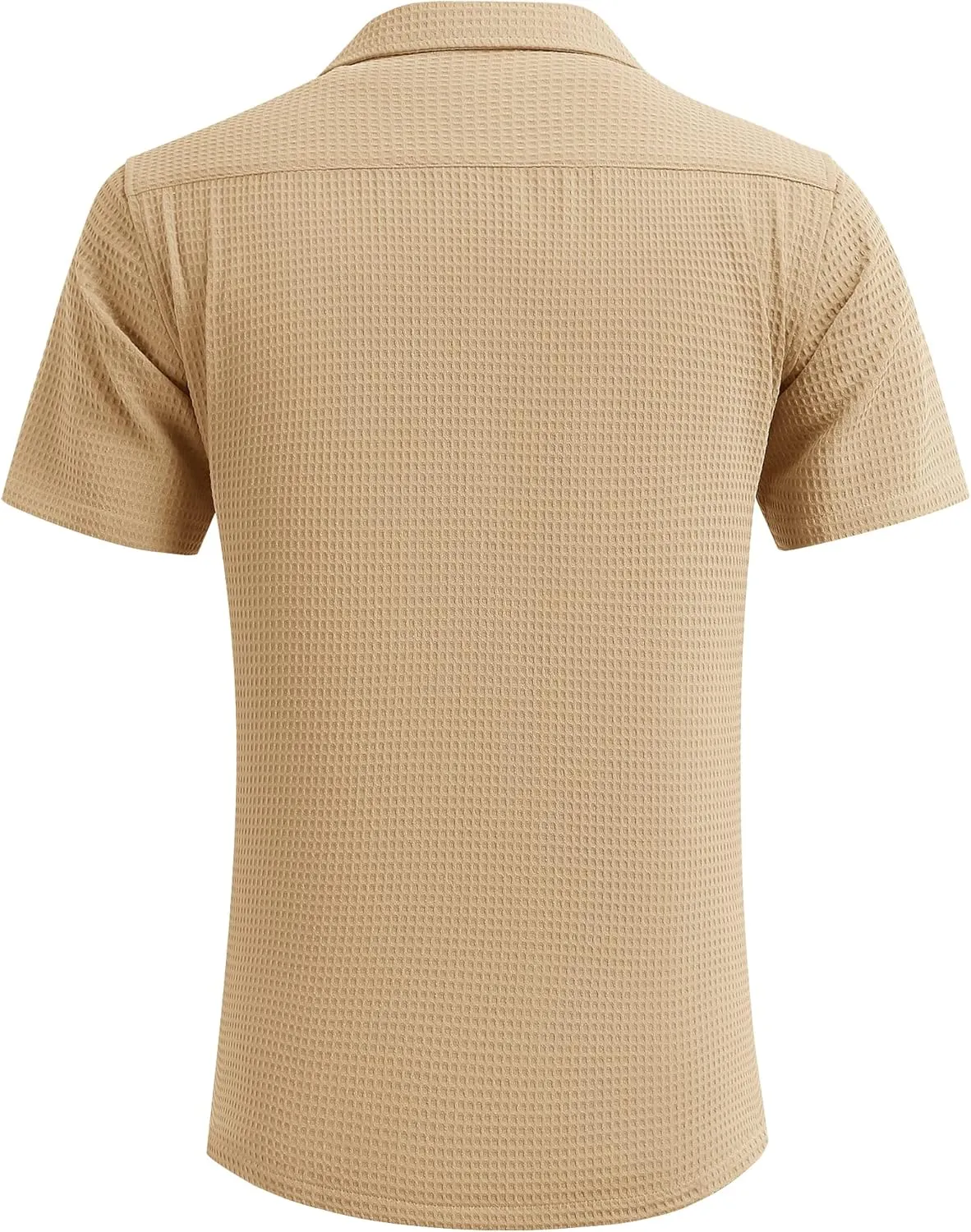 COOFANDY Men's Waffle Shirt Button Down Short Sleeve Shirt Loose Fit Cuban Beach Tops