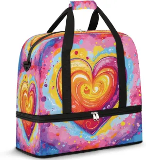 Cosmic Love Burst Travel Duffel Bag, Travel Essentials, Gym Bag for Women, Weekender Overnight Bag With Shoes Compartment, Carry On Bags for Airplanes
