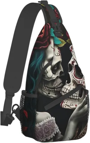 Couple Skull Outdoor Cross-body Shoulder Bag, Unisex Backpack For Women Men Young Hiking Travel