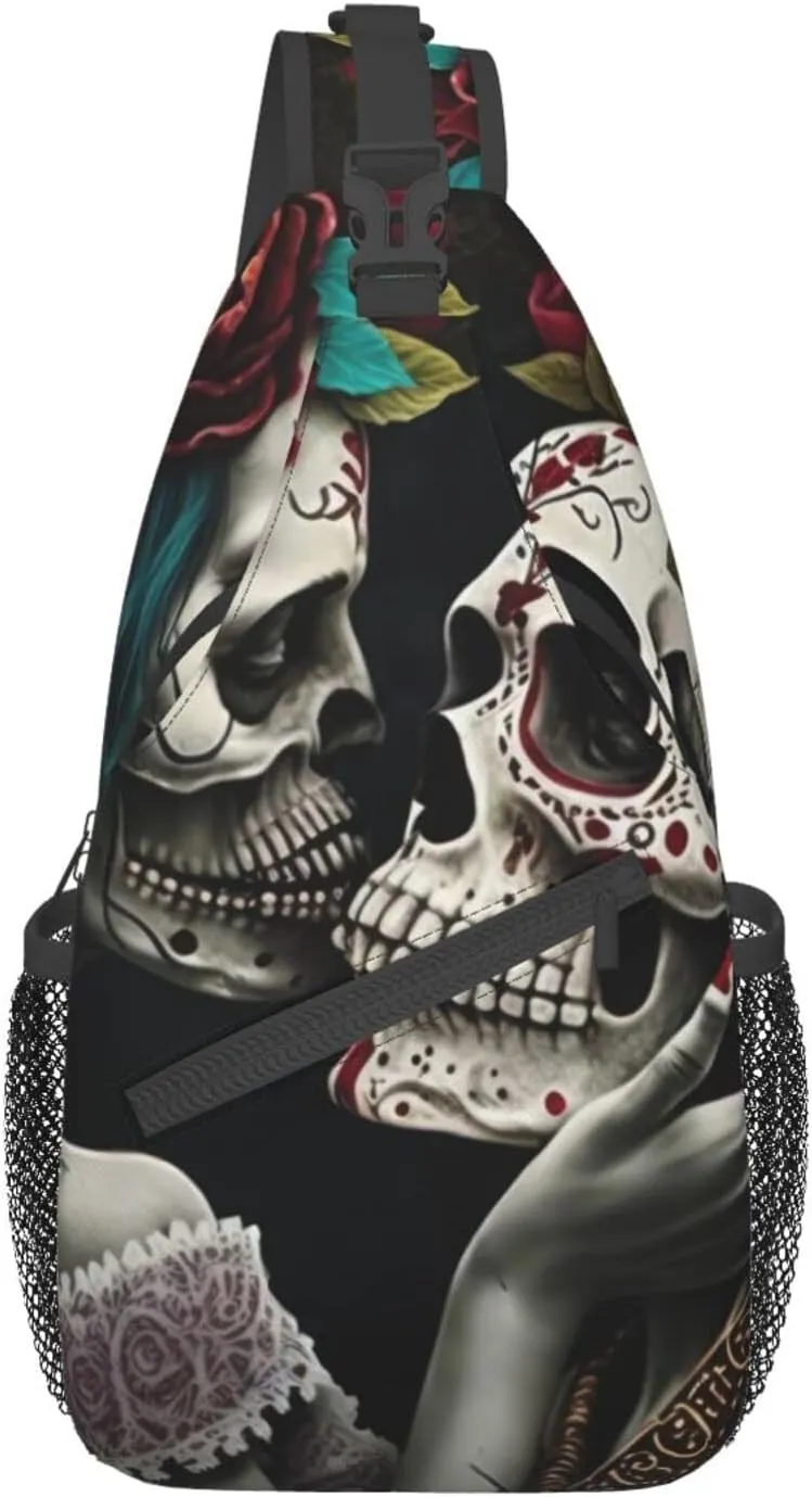 Couple Skull Outdoor Cross-body Shoulder Bag, Unisex Backpack For Women Men Young Hiking Travel