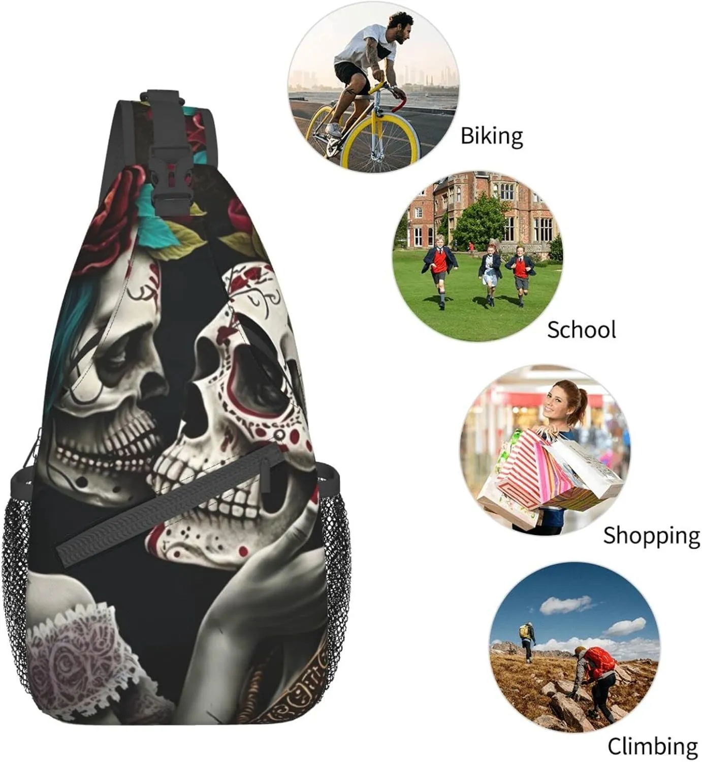 Couple Skull Outdoor Cross-body Shoulder Bag, Unisex Backpack For Women Men Young Hiking Travel