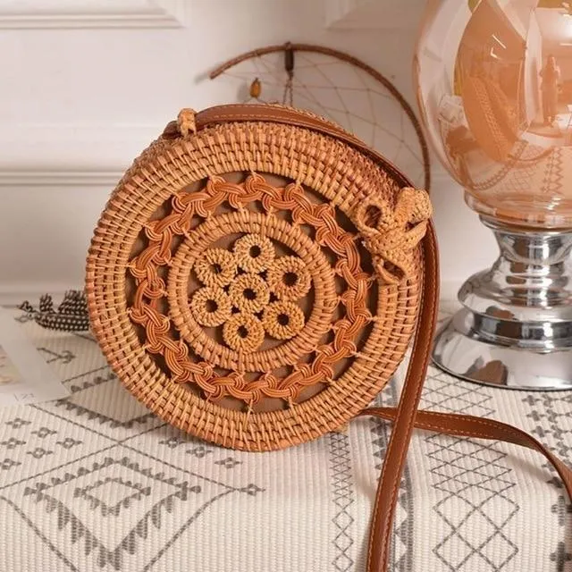 Courteous staff Crossbody Circular Bags Bohemian Rattan Custom-built Woven Bags Handmade Beach