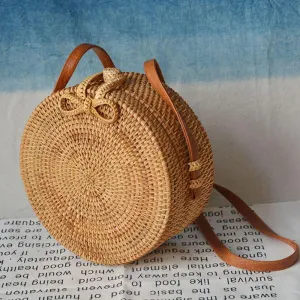 Courteous staff Crossbody Circular Bags Bohemian Rattan Custom-built Woven Bags Handmade Beach