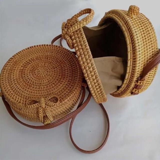 Courteous staff Crossbody Circular Bags Bohemian Rattan Custom-built Woven Bags Handmade Beach