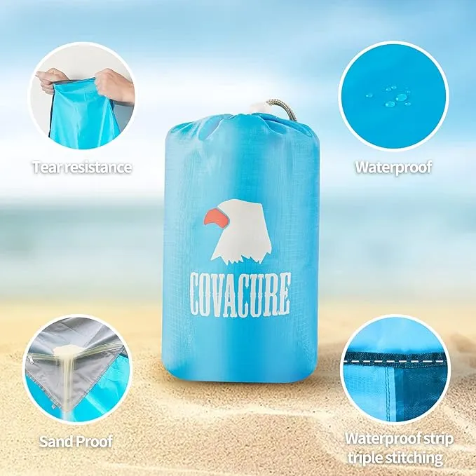 covacure Beach Blanket - Extra Large Beach Blanket Waterproof Sandproof Fits 108”X 85.2" for 8 Adults, Oversized Beach Mat with Zipper Pocket, Outdoor Beach Accessories for Travel, Camping, Hiking