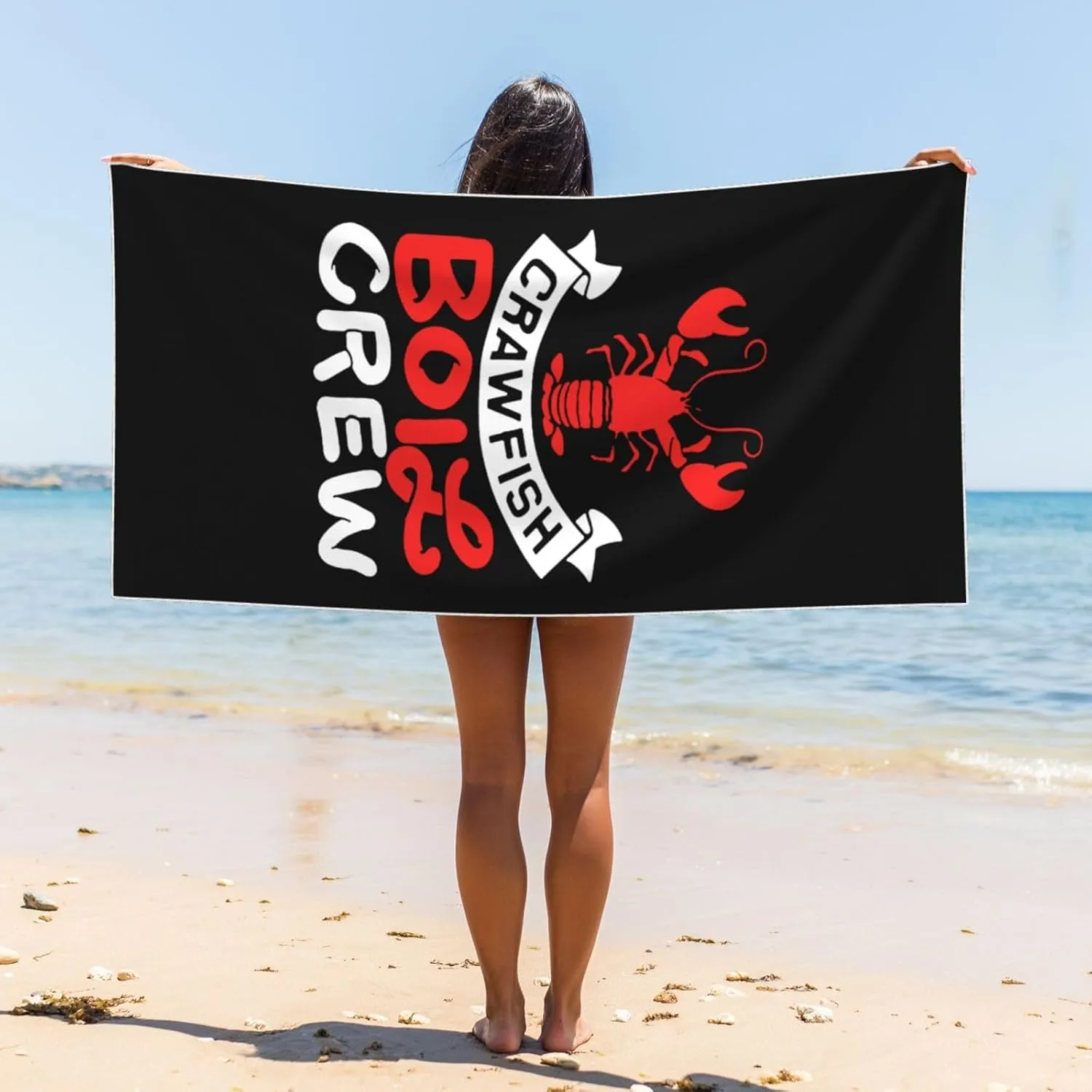Crawfish Boil Crew Beach Towel 55x27.5 Inches - Ultra Soft Quick Dry Sand Towel, Lightweight Large Bath Towel for Pool, Summer, Travel