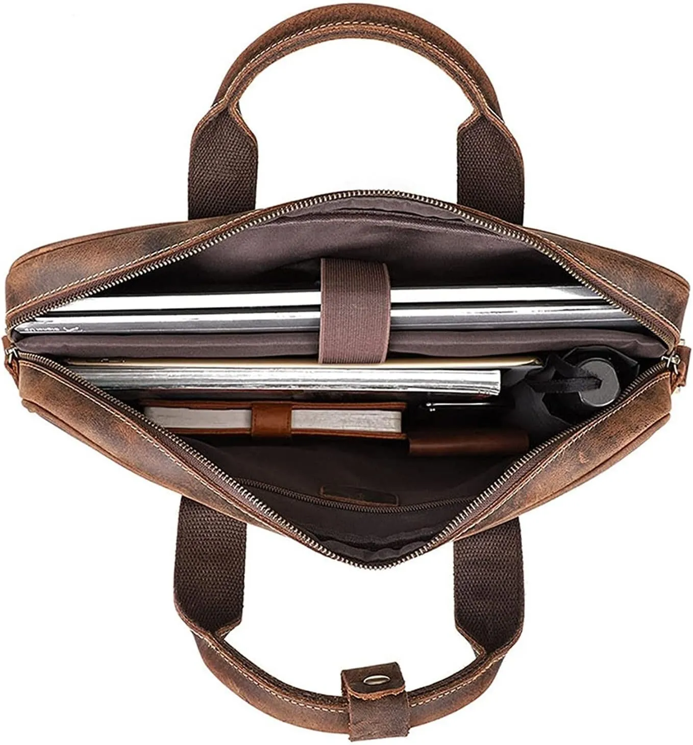 Crazy Horse Leather 15.6" Laptop Briefcase Business Office Shoulder Handbags Retro Cross-Body Messenger Tote Bag
