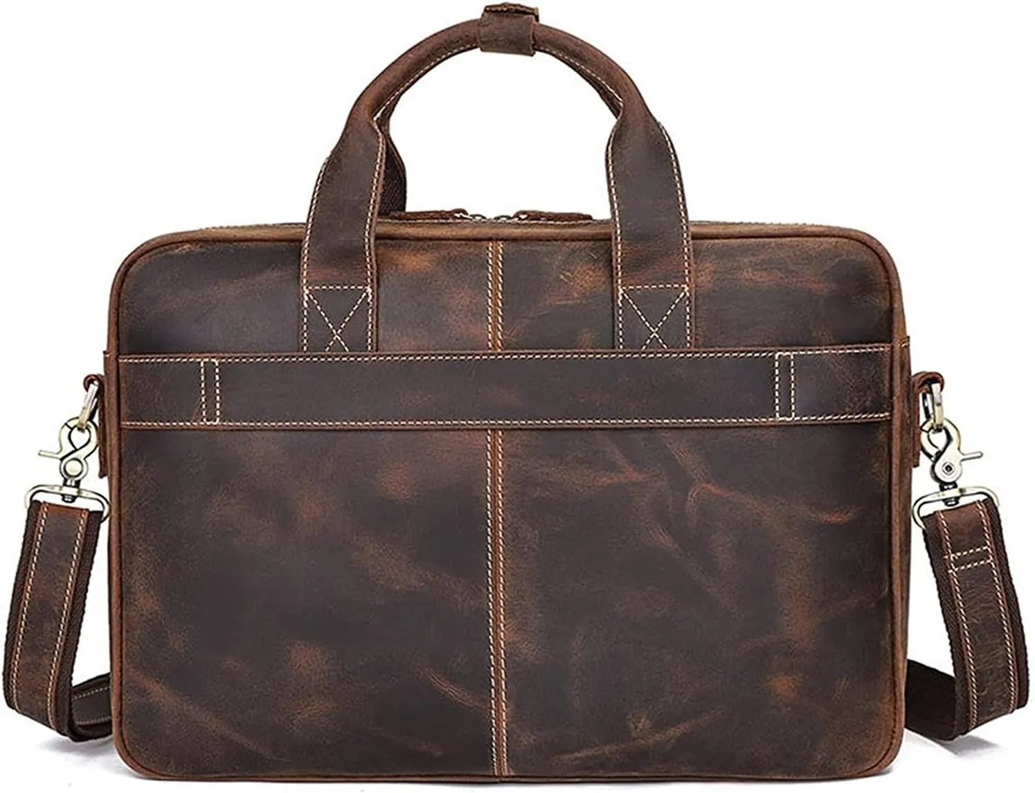 Crazy Horse Leather 15.6" Laptop Briefcase Business Office Shoulder Handbags Retro Cross-Body Messenger Tote Bag
