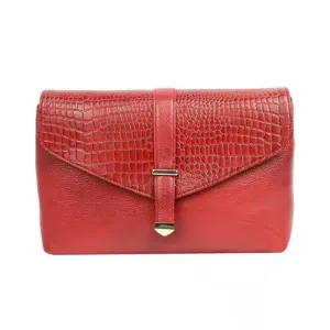 Croc-Texture PU Leather Sling Bag – Chic & Stylish Shoulder Bag (Reddish Brown)