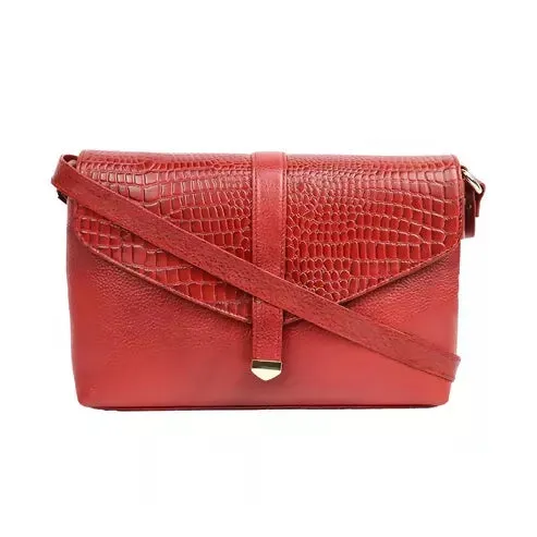 Croc-Texture PU Leather Sling Bag – Chic & Stylish Shoulder Bag (Reddish Brown)