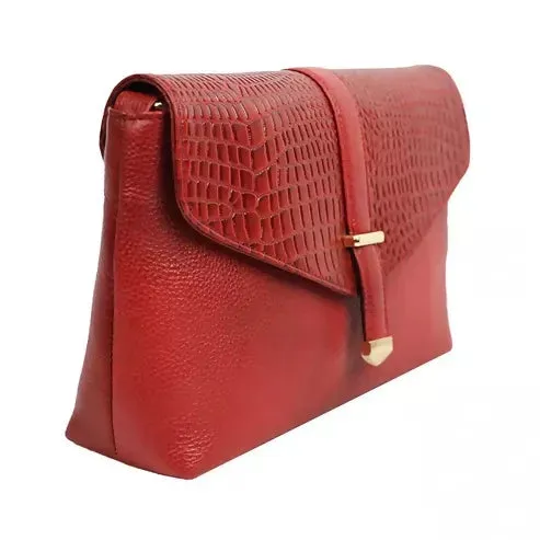 Croc-Texture PU Leather Sling Bag – Chic & Stylish Shoulder Bag (Reddish Brown)