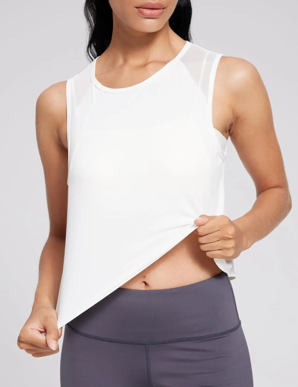 Crop Workout Tops for Women Tank Athletic Running Shirts Mesh Yoga Tops Gym Sleeveless Clothes