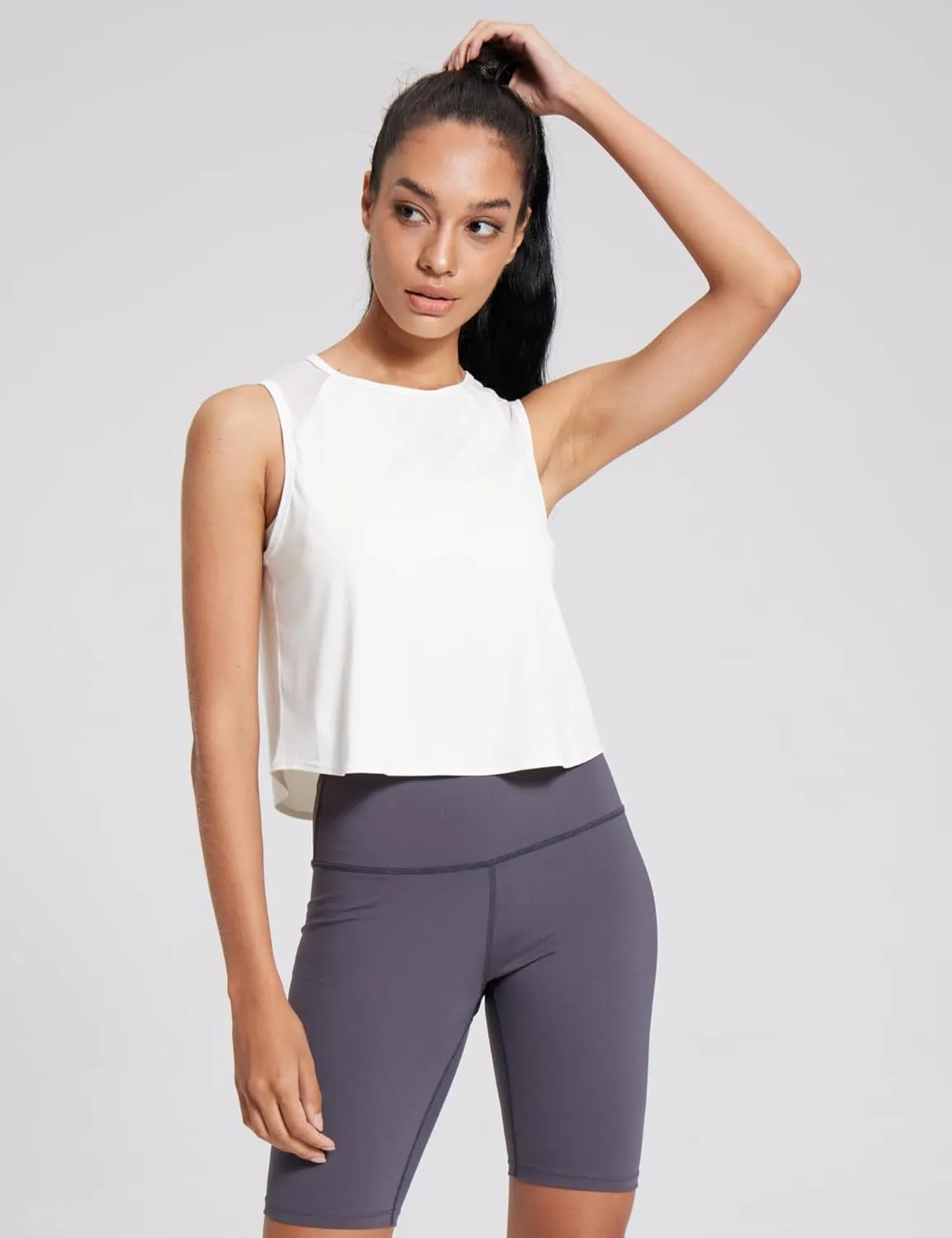 Crop Workout Tops for Women Tank Athletic Running Shirts Mesh Yoga Tops Gym Sleeveless Clothes