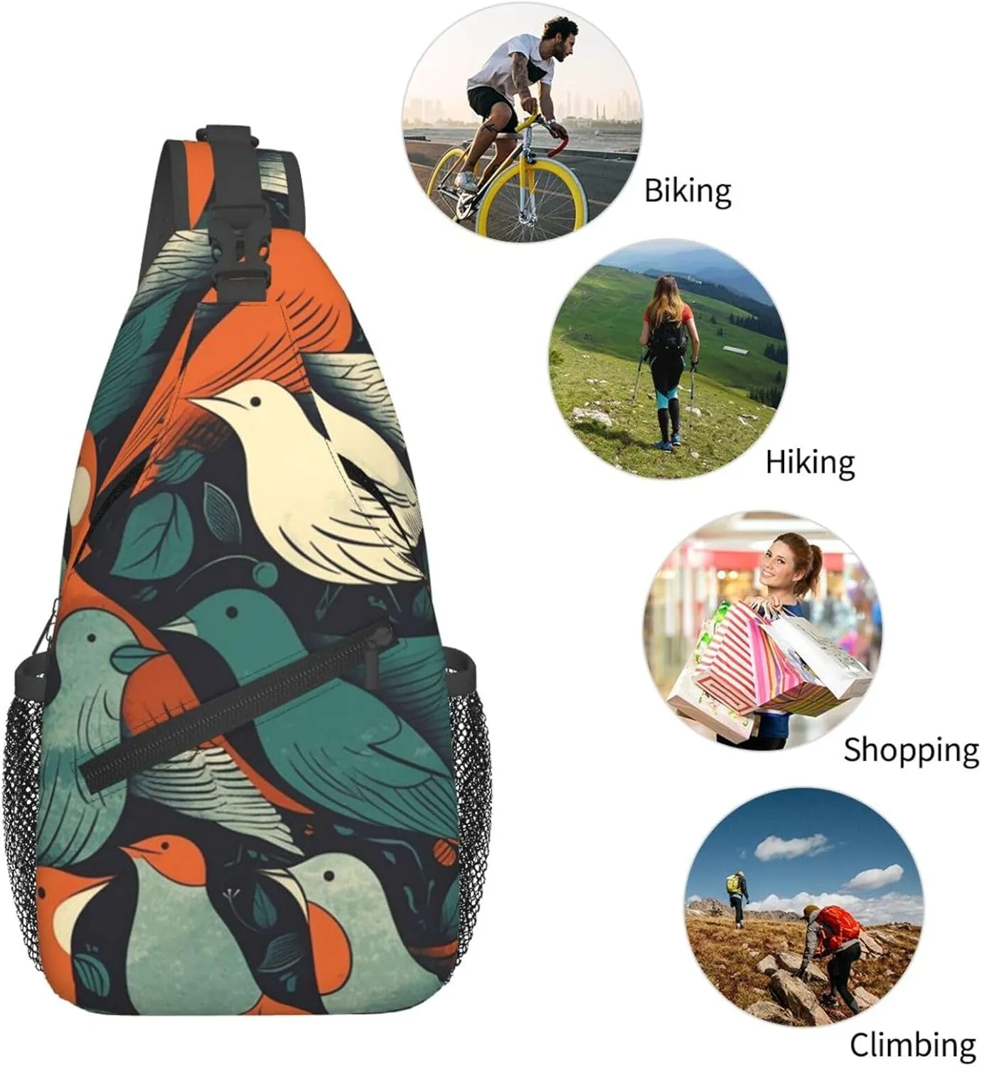 Cross Chest Bag Diagonally Sling Backpack Crossbody Shoulder Bag Flock of Birds Sling Bag Travel Hiking Daypack