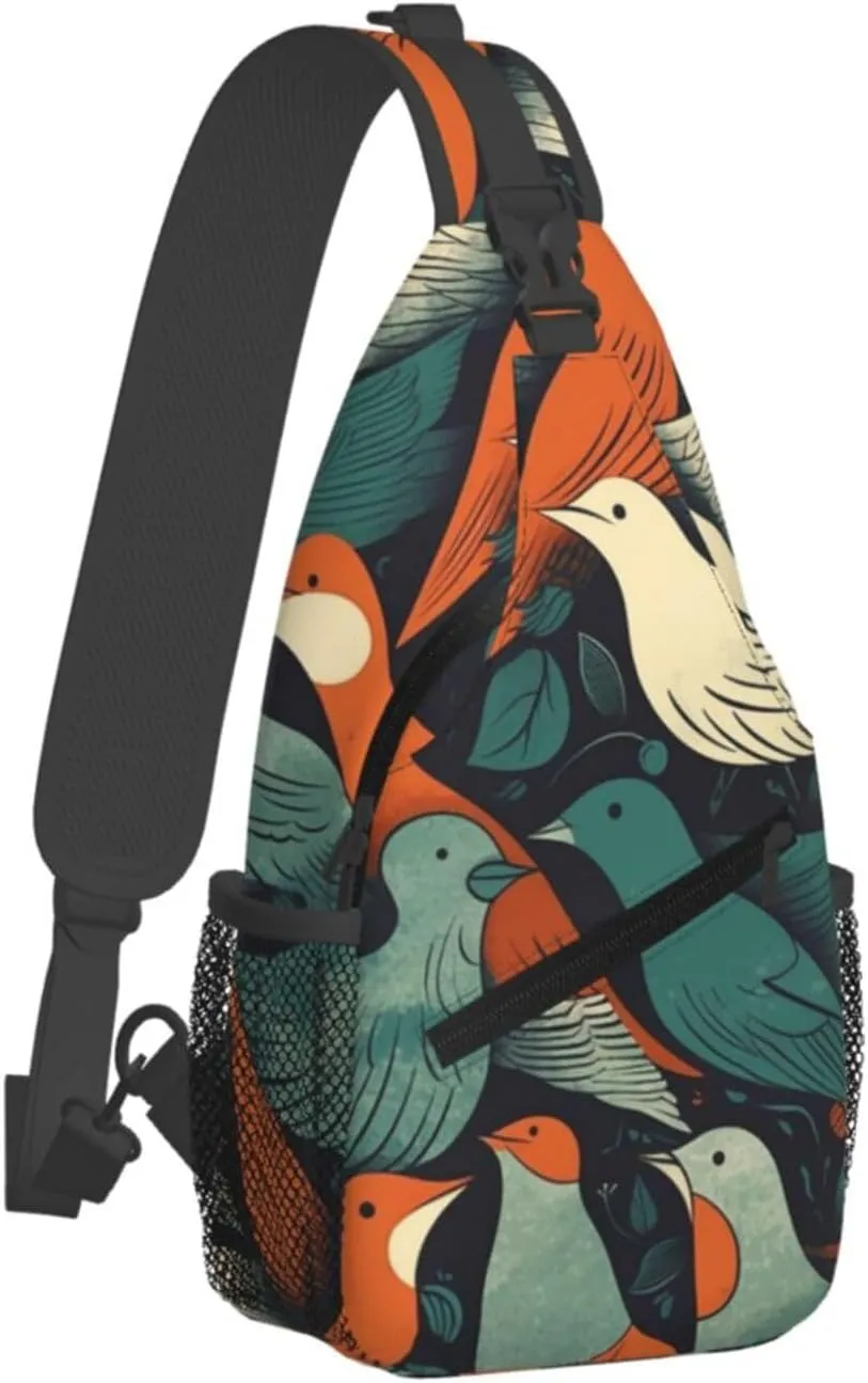 Cross Chest Bag Diagonally Sling Backpack Crossbody Shoulder Bag Flock of Birds Sling Bag Travel Hiking Daypack