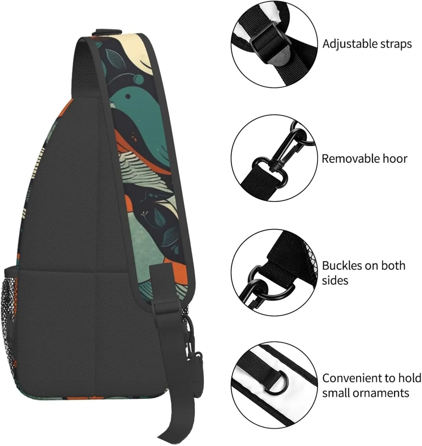 Cross Chest Bag Diagonally Sling Backpack Crossbody Shoulder Bag Flock of Birds Sling Bag Travel Hiking Daypack