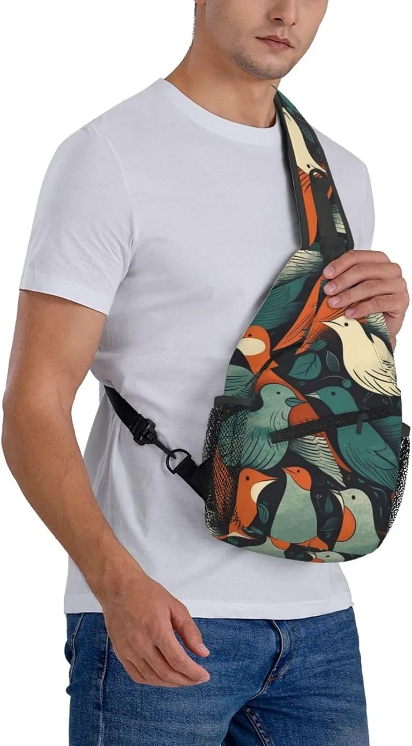 Cross Chest Bag Diagonally Sling Backpack Crossbody Shoulder Bag Flock of Birds Sling Bag Travel Hiking Daypack
