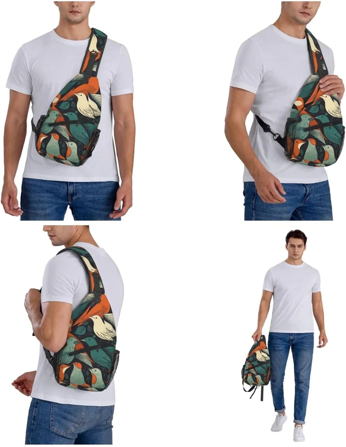 Cross Chest Bag Diagonally Sling Backpack Crossbody Shoulder Bag Flock of Birds Sling Bag Travel Hiking Daypack