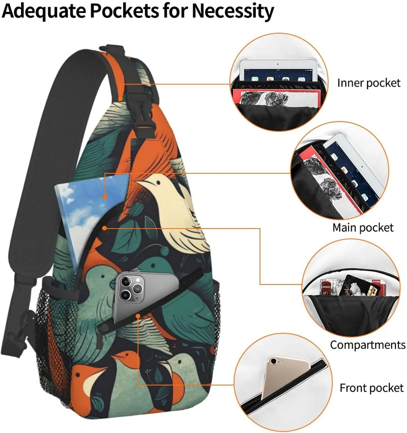 Cross Chest Bag Diagonally Sling Backpack Crossbody Shoulder Bag Flock of Birds Sling Bag Travel Hiking Daypack