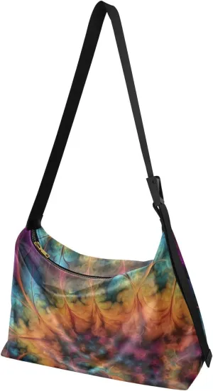Crossbody Bag Abstract Color Swirl Print, Large Capacity Leather Shoulder Bag Zipper Closure with Fabric Strap