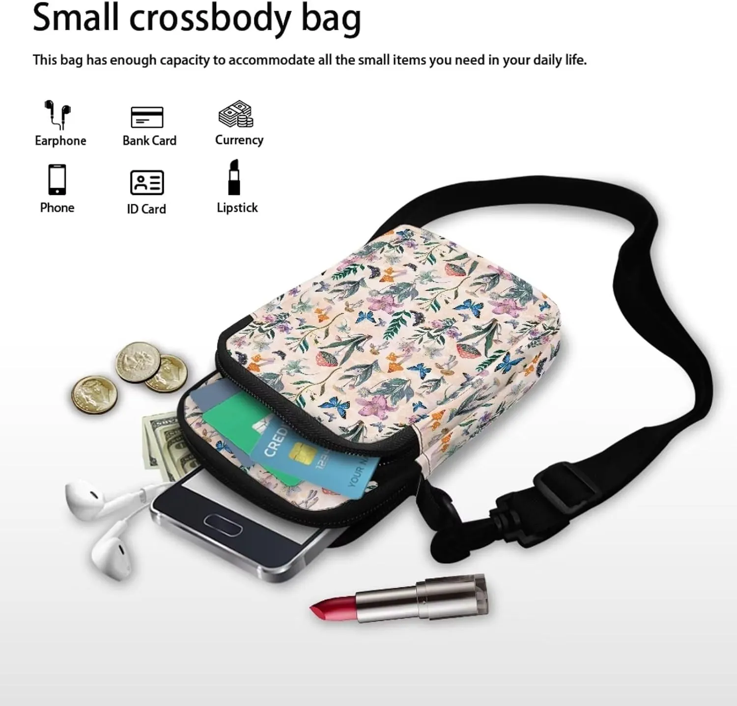 Crossbody Bag Portable Messenger Bags Satchel Bag for Purse Phone Wallet Key