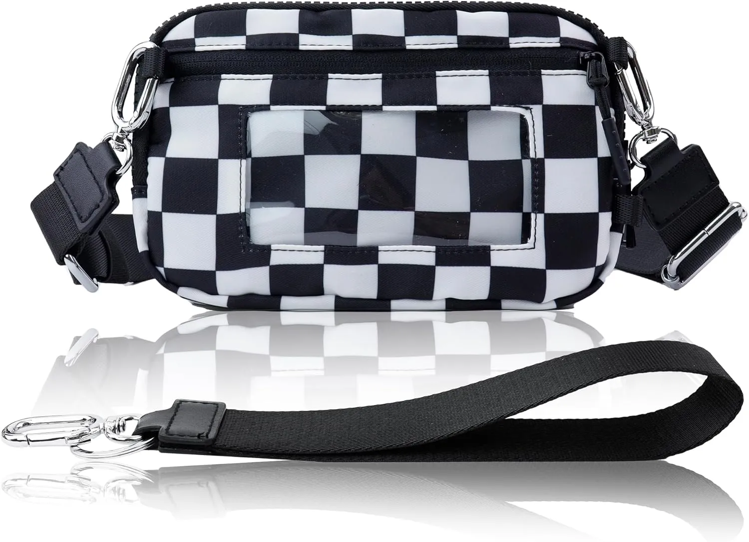 Crossbody Key Bag with ID Window, RFID Blocking Nylon Small cellphone Wallet, Transparent Slot for Easy Access