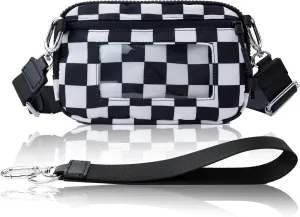Crossbody Key Bag with ID Window, RFID Blocking Nylon Small cellphone Wallet, Transparent Slot for Easy Access