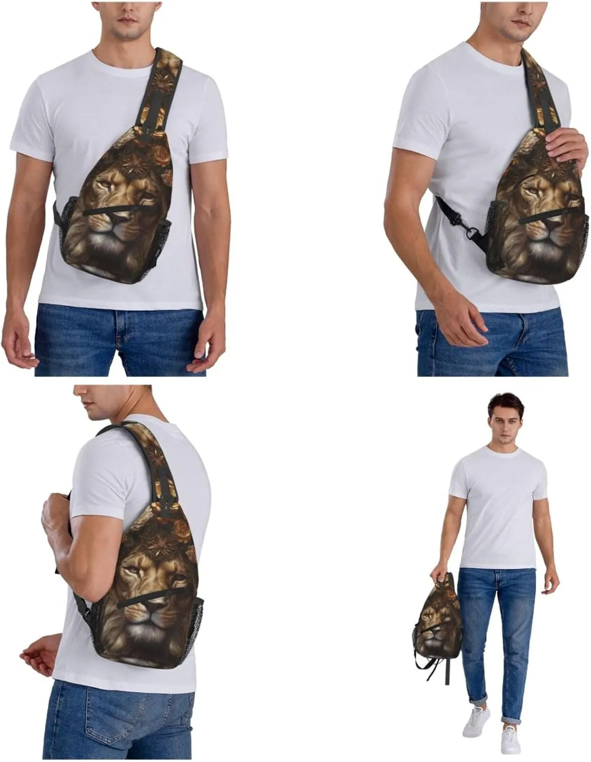Crossbody Sling Backpack Sling Bag For Men Women Cross Chest Bag Shoulder Bag Corolla Golden Lion Travel Hiking Daypack