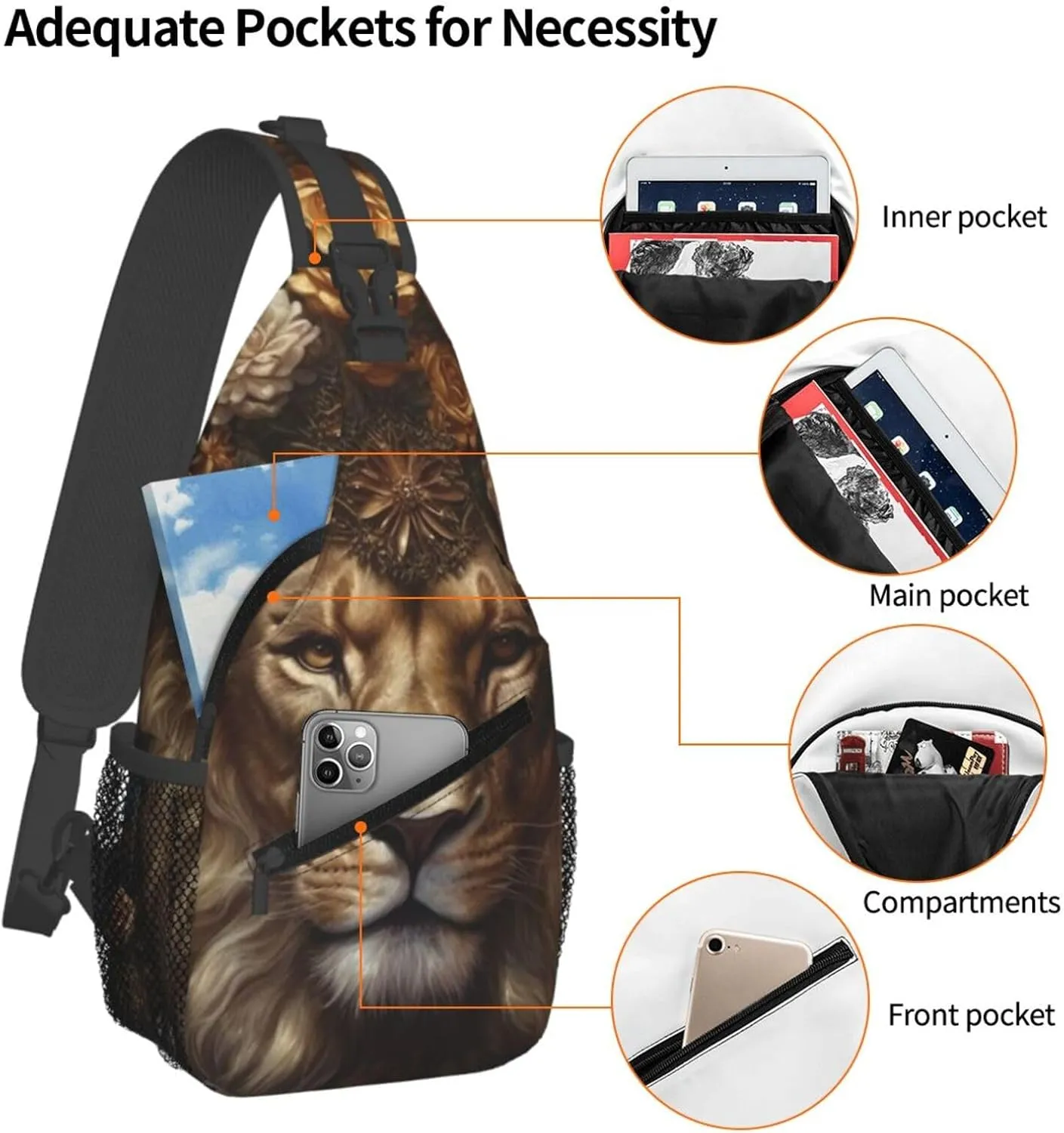 Crossbody Sling Backpack Sling Bag For Men Women Cross Chest Bag Shoulder Bag Corolla Golden Lion Travel Hiking Daypack