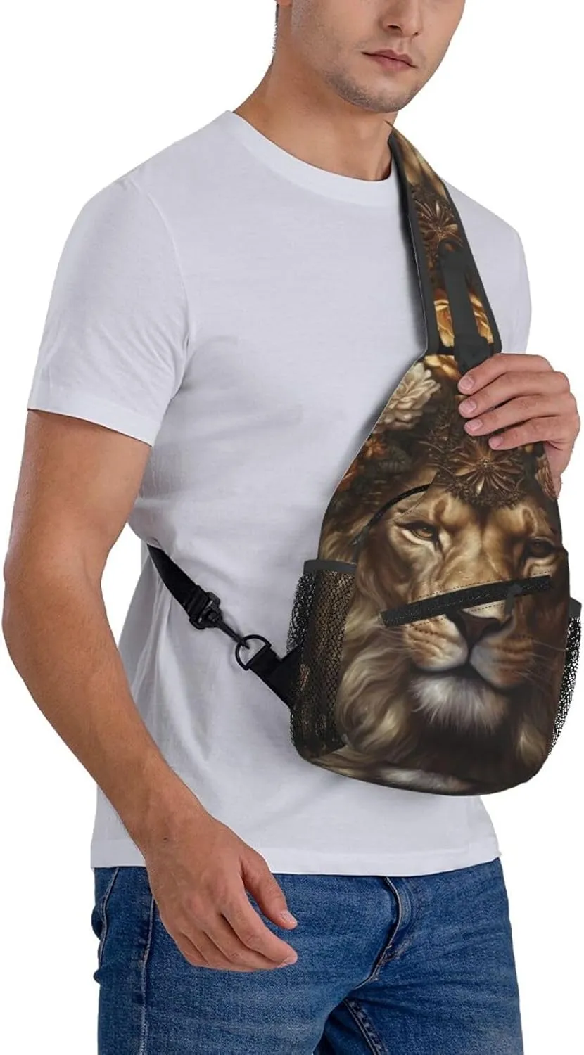 Crossbody Sling Backpack Sling Bag For Men Women Cross Chest Bag Shoulder Bag Corolla Golden Lion Travel Hiking Daypack