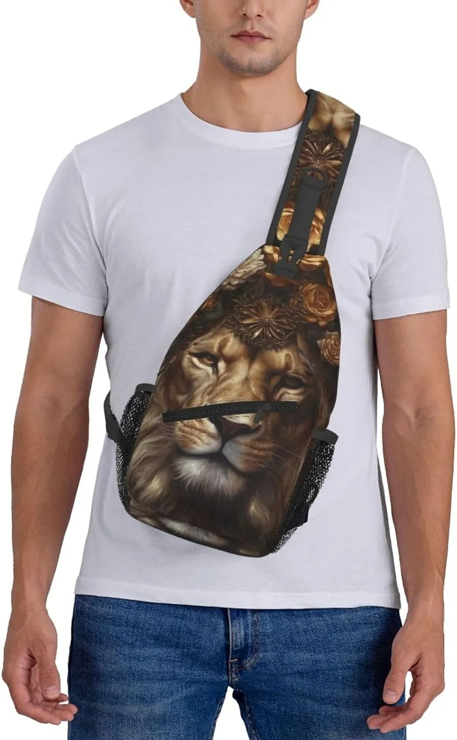 Crossbody Sling Backpack Sling Bag For Men Women Cross Chest Bag Shoulder Bag Corolla Golden Lion Travel Hiking Daypack