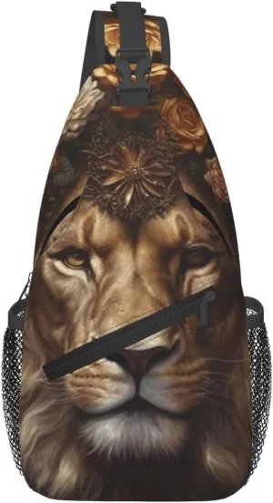 Crossbody Sling Backpack Sling Bag For Men Women Cross Chest Bag Shoulder Bag Corolla Golden Lion Travel Hiking Daypack