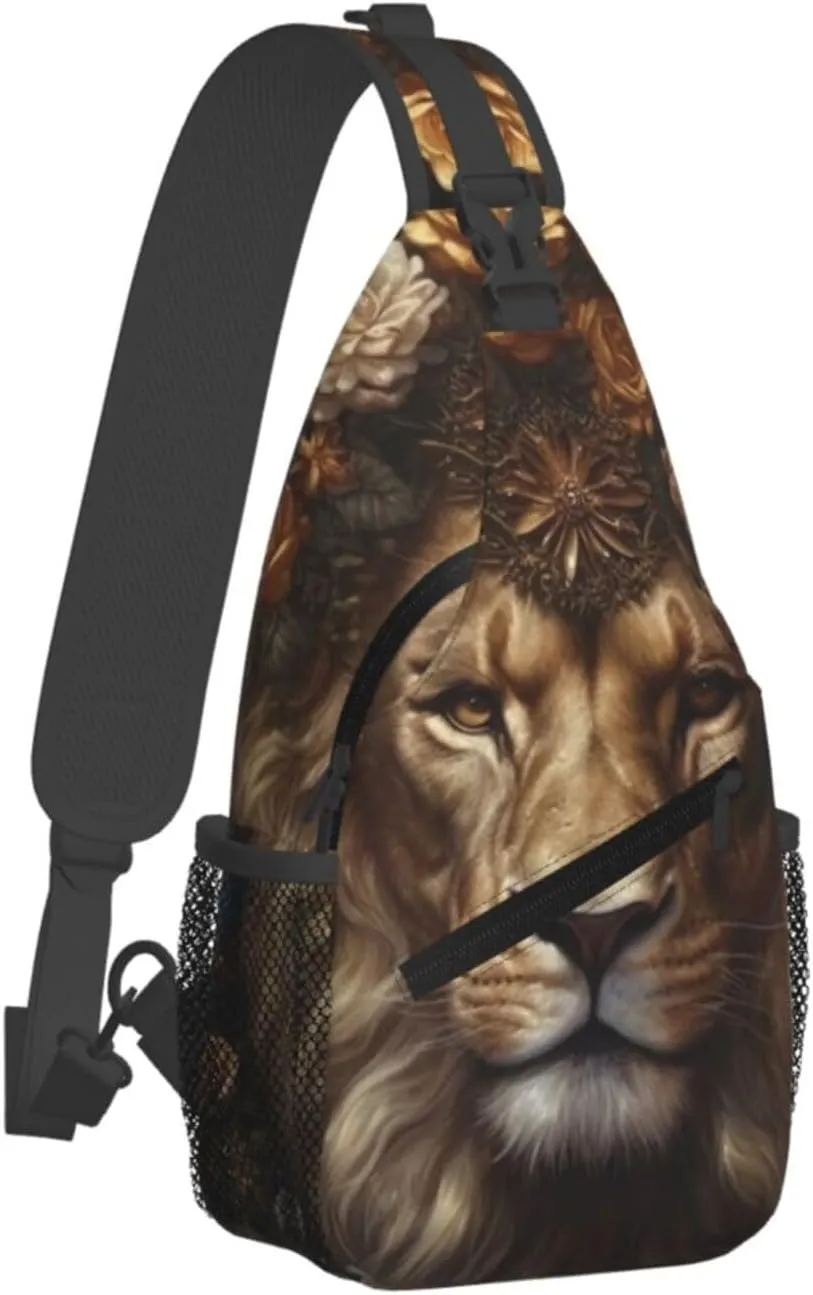 Crossbody Sling Backpack Sling Bag For Men Women Cross Chest Bag Shoulder Bag Corolla Golden Lion Travel Hiking Daypack