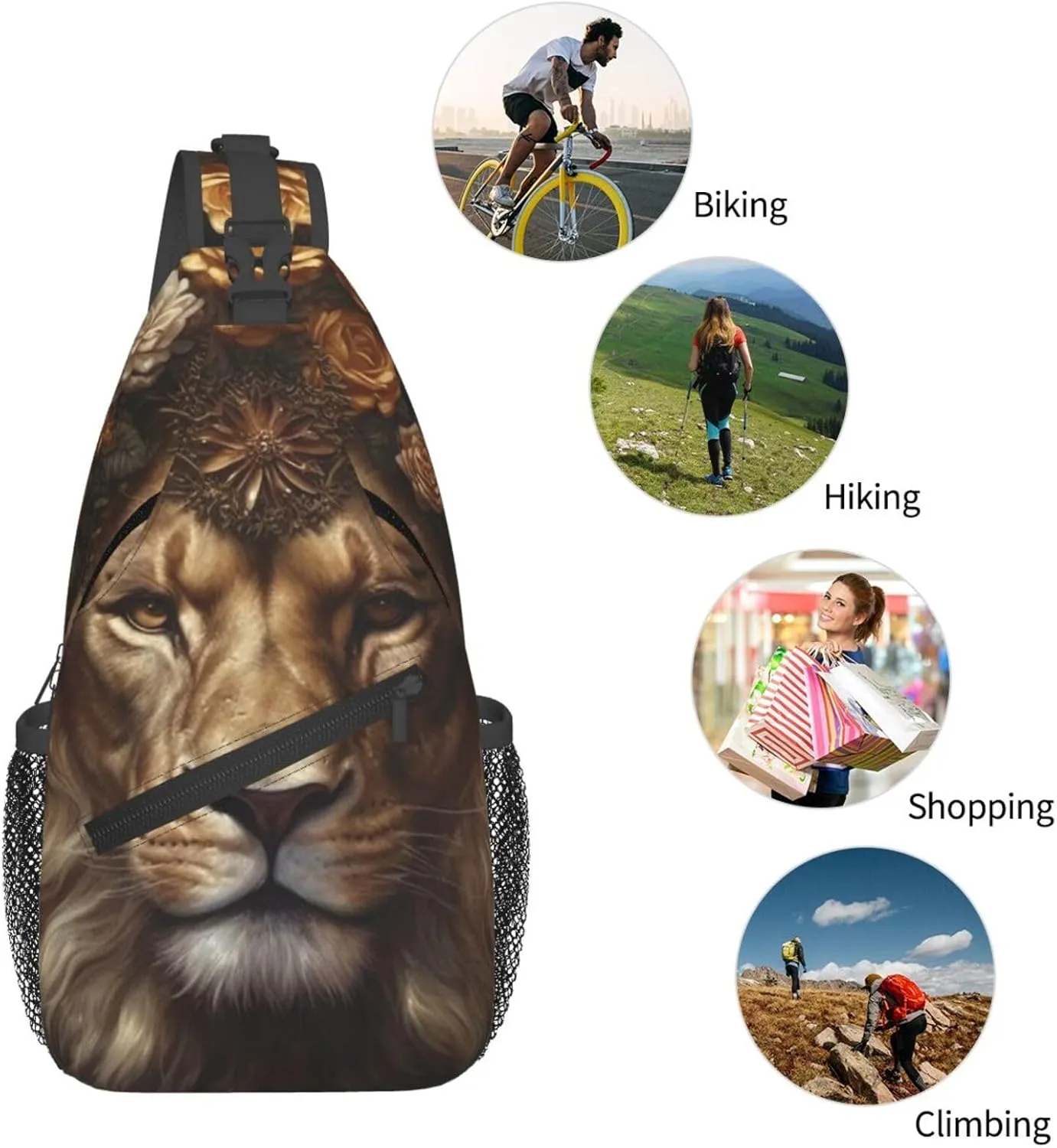 Crossbody Sling Backpack Sling Bag For Men Women Cross Chest Bag Shoulder Bag Corolla Golden Lion Travel Hiking Daypack