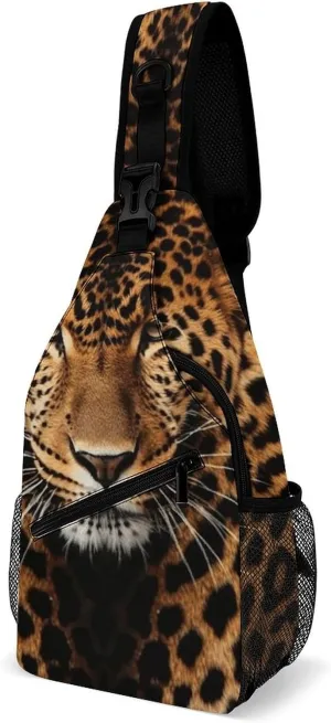 Crossbody Sling Backpack,Depict A Leopard Print Crossbody Chest Bag,Full Printed Travel Small Sling Bag For Travel Hiking Sports