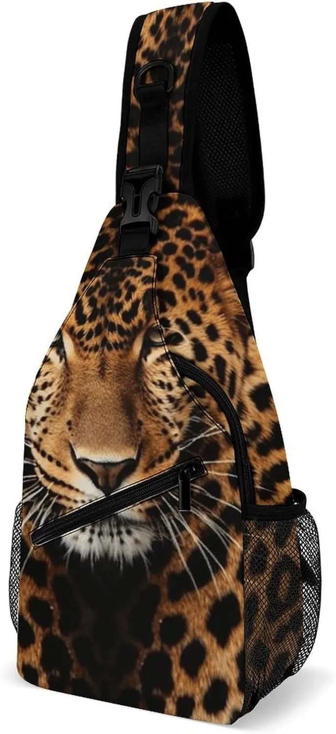 Crossbody Sling Backpack,Depict A Leopard Print Crossbody Chest Bag,Full Printed Travel Small Sling Bag For Travel Hiking Sports