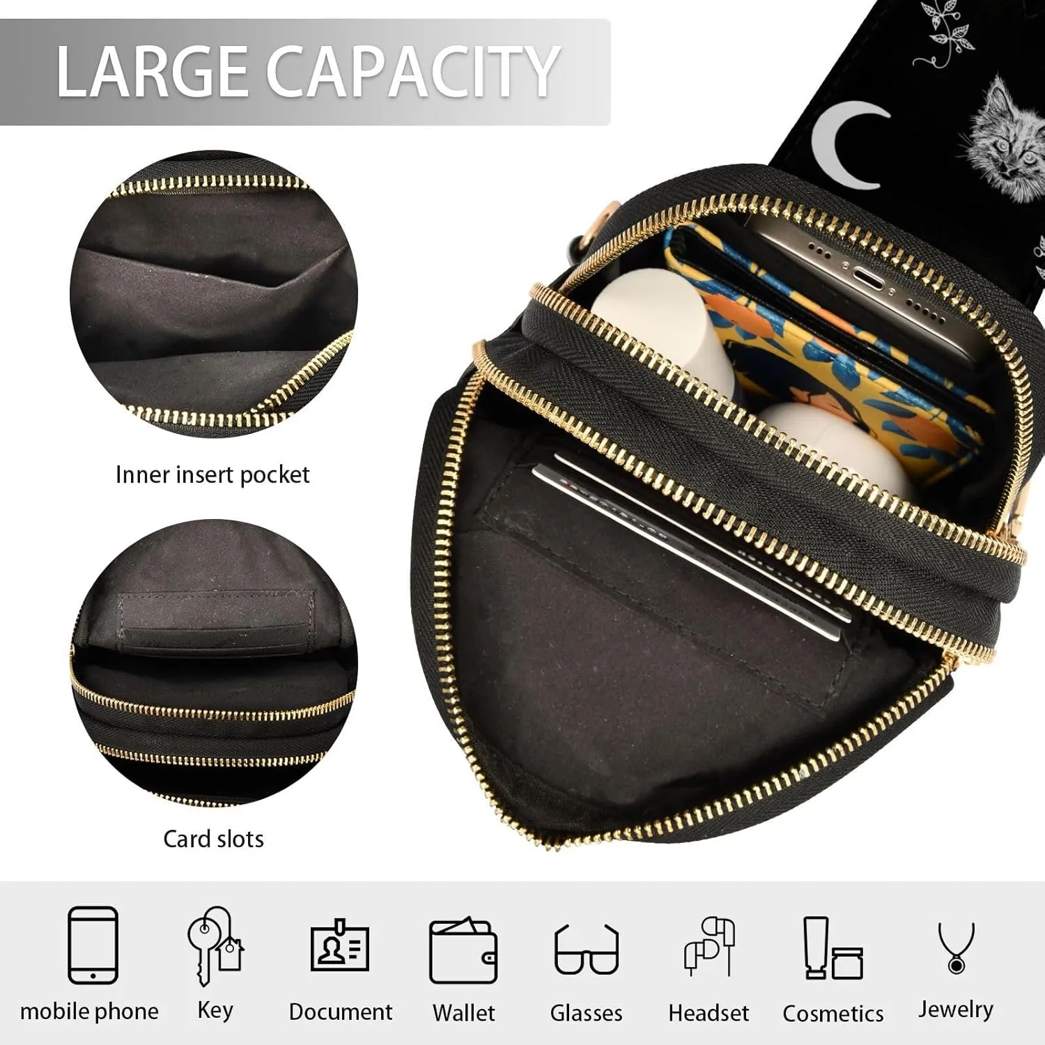 Crossbody Sling Bag for Women Leather Shoulder Chest Bag Small Fanny Pack for Hiking Travel