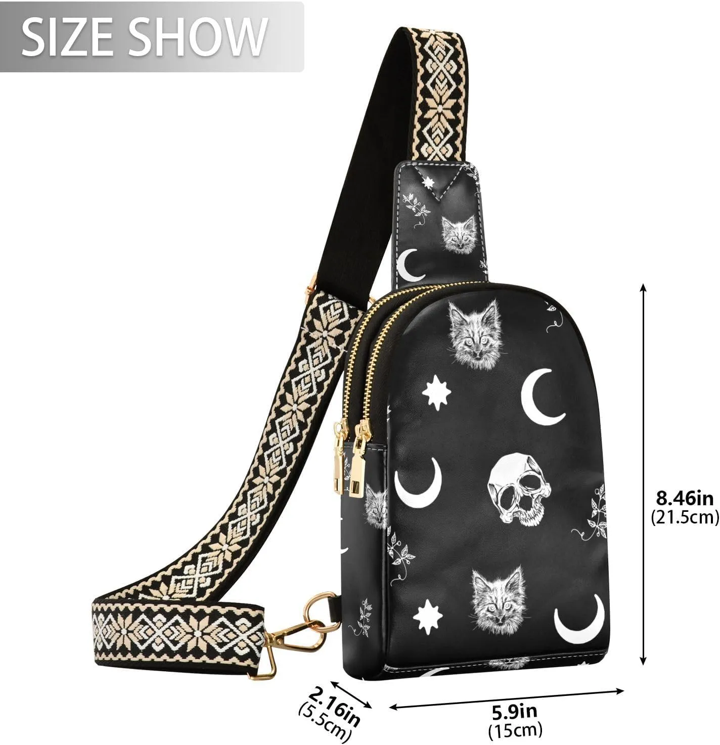 Crossbody Sling Bag for Women Leather Shoulder Chest Bag Small Fanny Pack for Hiking Travel